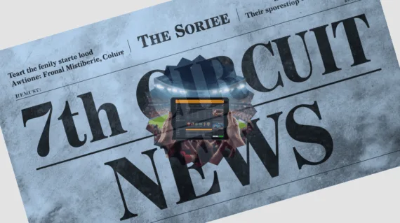 7th Circuit Sports Betting News headline featuring FanDuel/DraftKings app on a tablet device in a football stadium